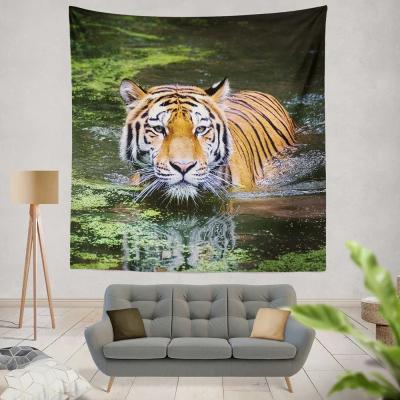 Tiger Aquatic Grace A Swim in Majesty Wall Hanging Tapestry