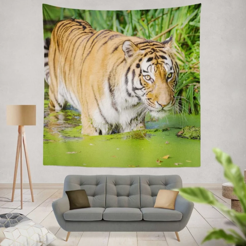 Tiger Close-Up in Water Captivating Beauty Wall Hanging Tapestry