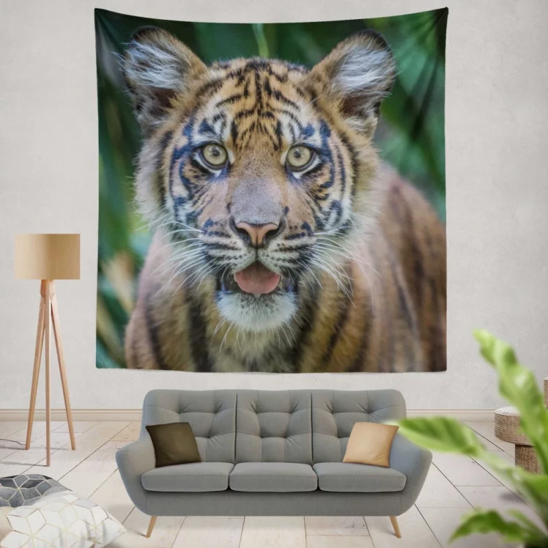 Tiger Cub Gaze Enchanted Wilderness Wall Hanging Tapestry