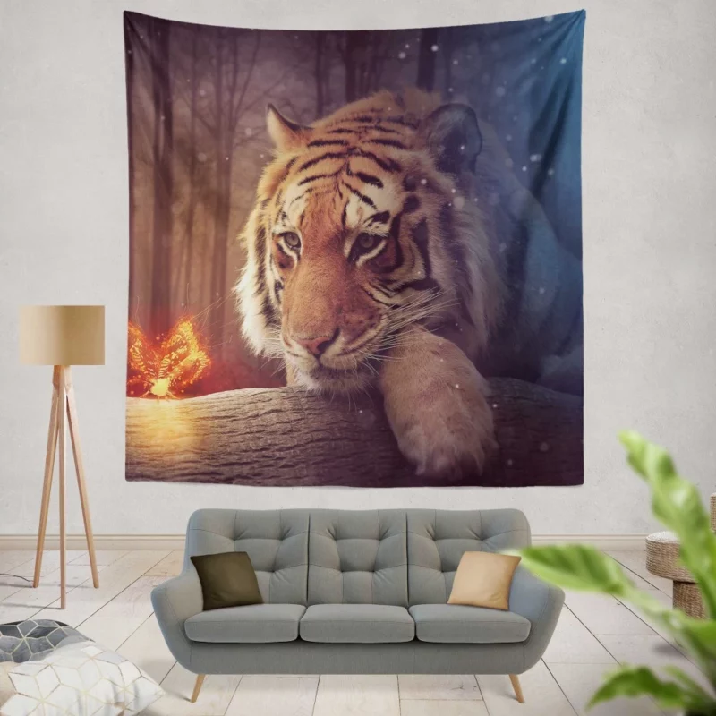 Tiger Fierce Gaze Untamed Majesty Wall Hanging Tapestry