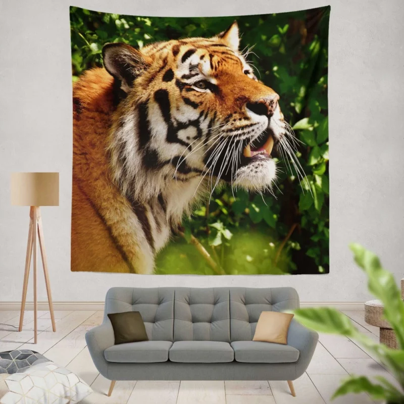 Tiger Stare Amidst Wilderness Wall Hanging Tapestry