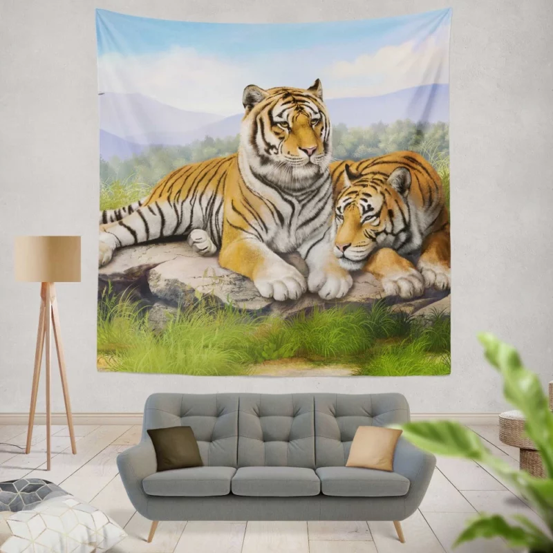 Tigers Fierce Gaze Wilderness Majesty Wall Hanging Tapestry