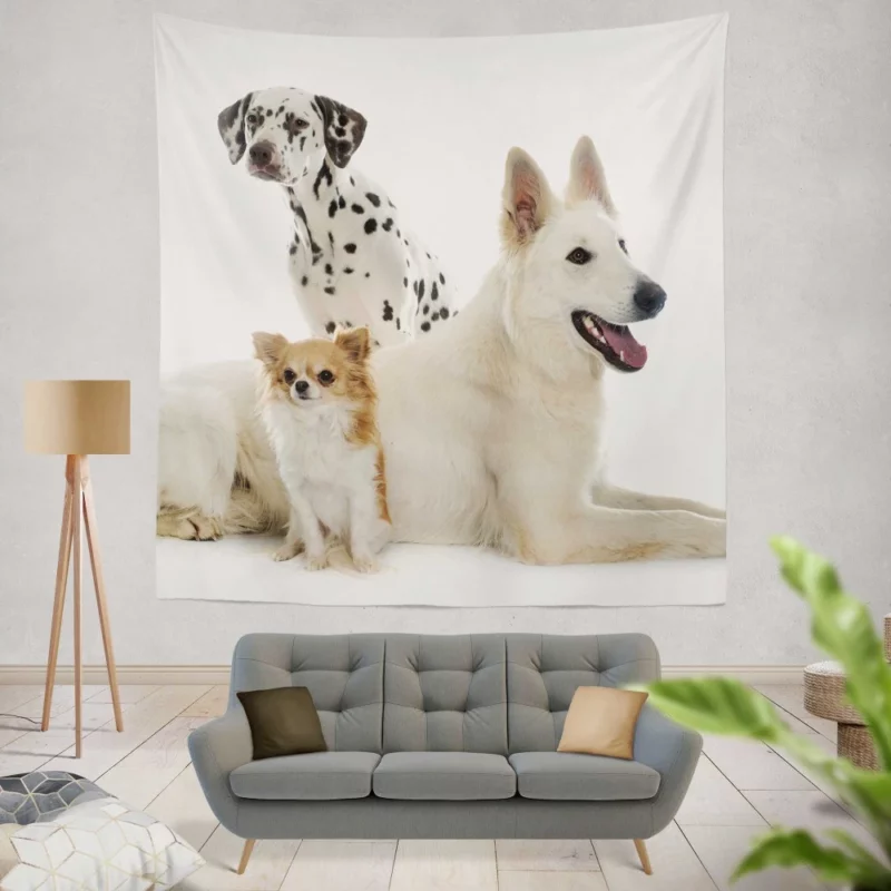 Trio of Canine Companions Unlikely Friends Wall Hanging Tapestry