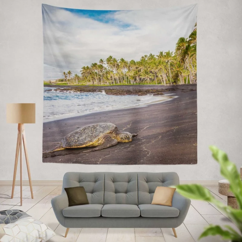 Turtle on Sandy Beach Coastal Beauty Wall Hanging Tapestry