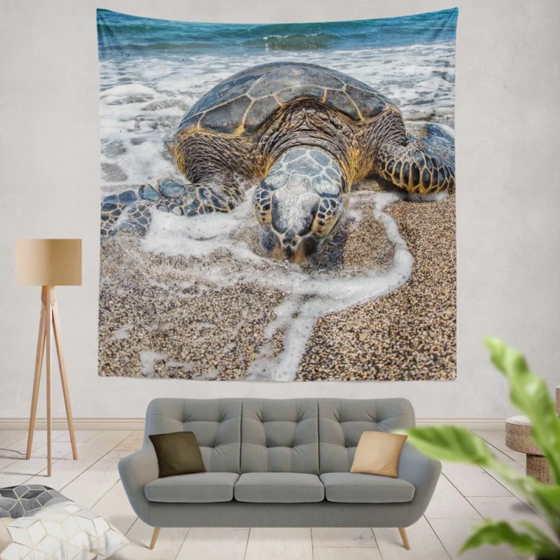 Turtle on the Beach Aquatic Delight Wall Hanging Tapestry