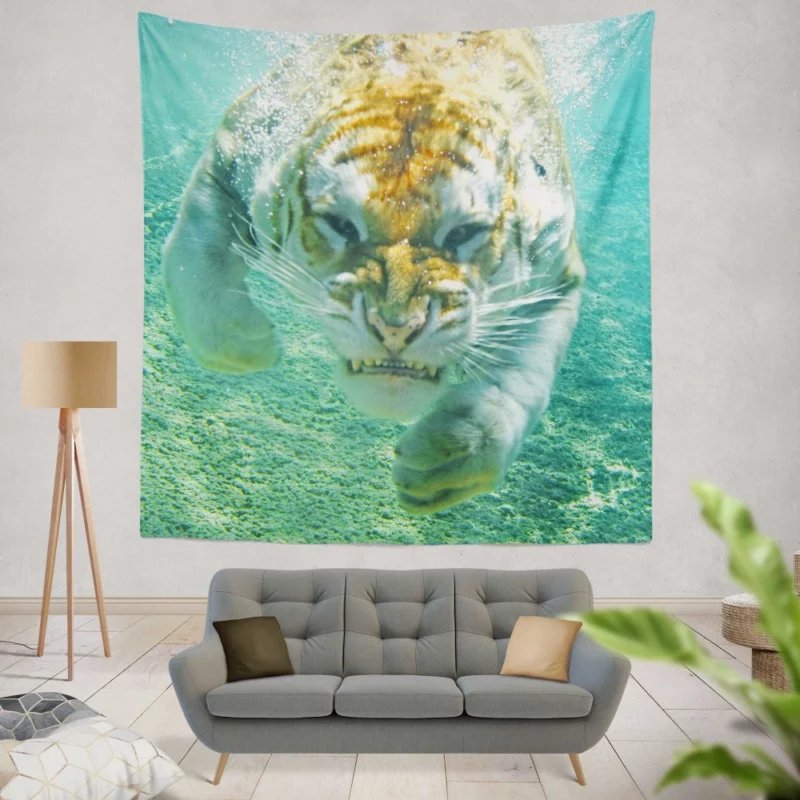 Underwater Tiger Majestic Swim Wall Hanging Tapestry