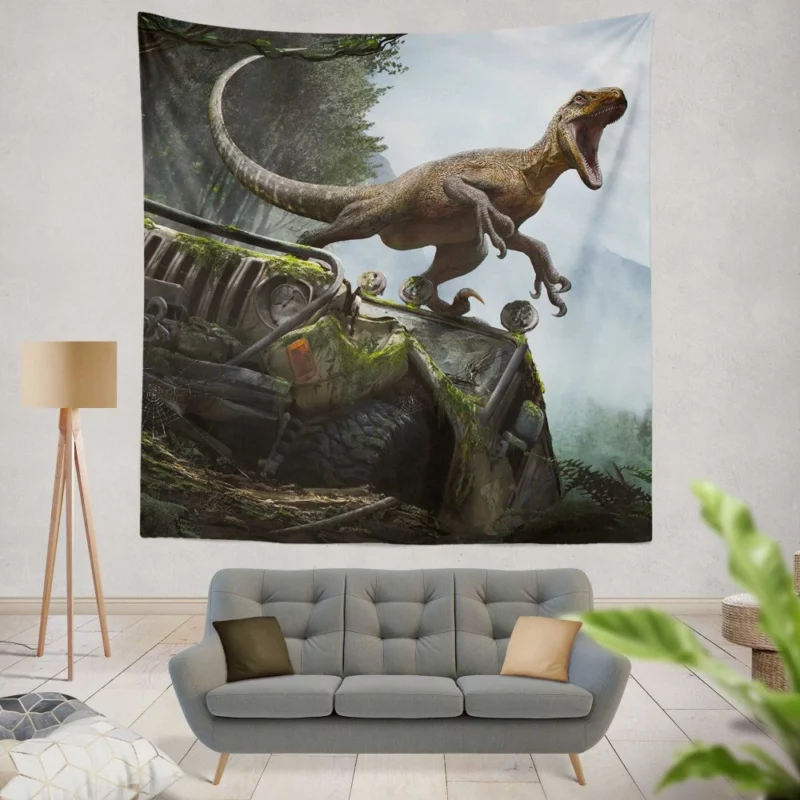 Velociraptor Mesmerizing Gaze Wall Hanging Tapestry