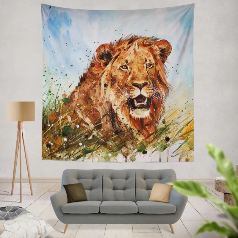 Watercolor Lion Majestic Artistry Wall Hanging Tapestry