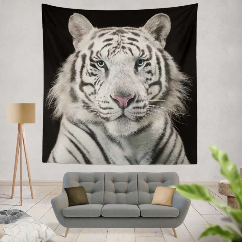 White Bengal Tiger Elegance in Albino Wall Hanging Tapestry