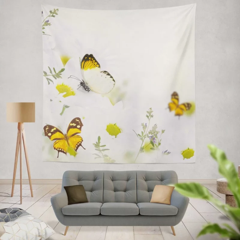 White Butterfly on Purple Flower Elegance Wall Hanging Tapestry