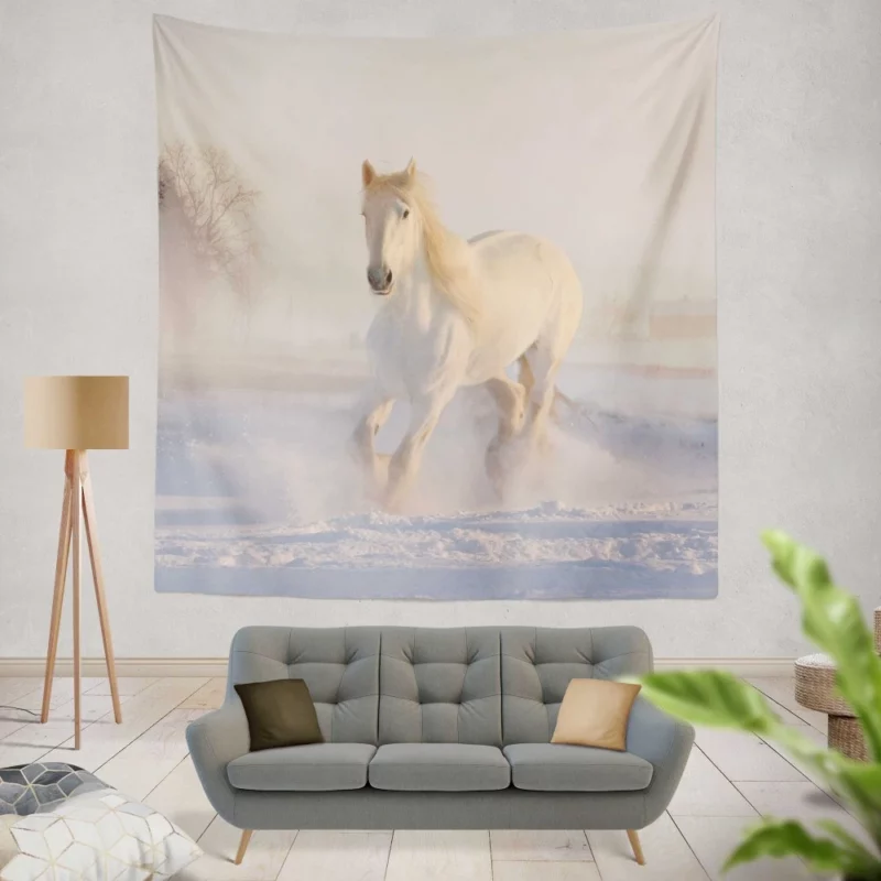 White Horse Winter Gallop Wall Hanging Tapestry