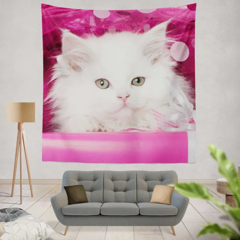 White Kitten Fluffy Splendor Feline Delight Wall Hanging Tapestry