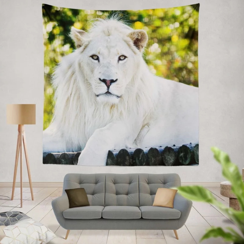 White Lion Majestic Gaze Ethereal Aura Wall Hanging Tapestry