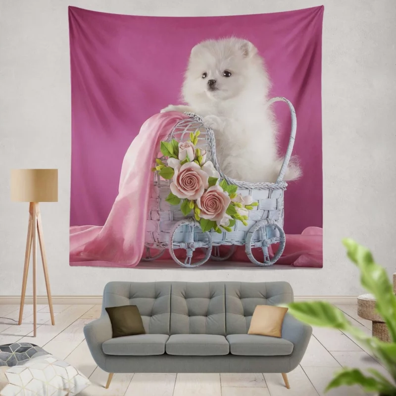 White Pomeranian Rose Fantasy Delicate Grace Wall Hanging Tapestry