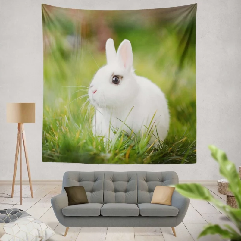 White Rabbit Amidst Grass Blur Wall Hanging Tapestry