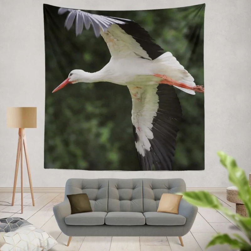 White Stork Airborne Elegance Aerial Majesty Wall Hanging Tapestry