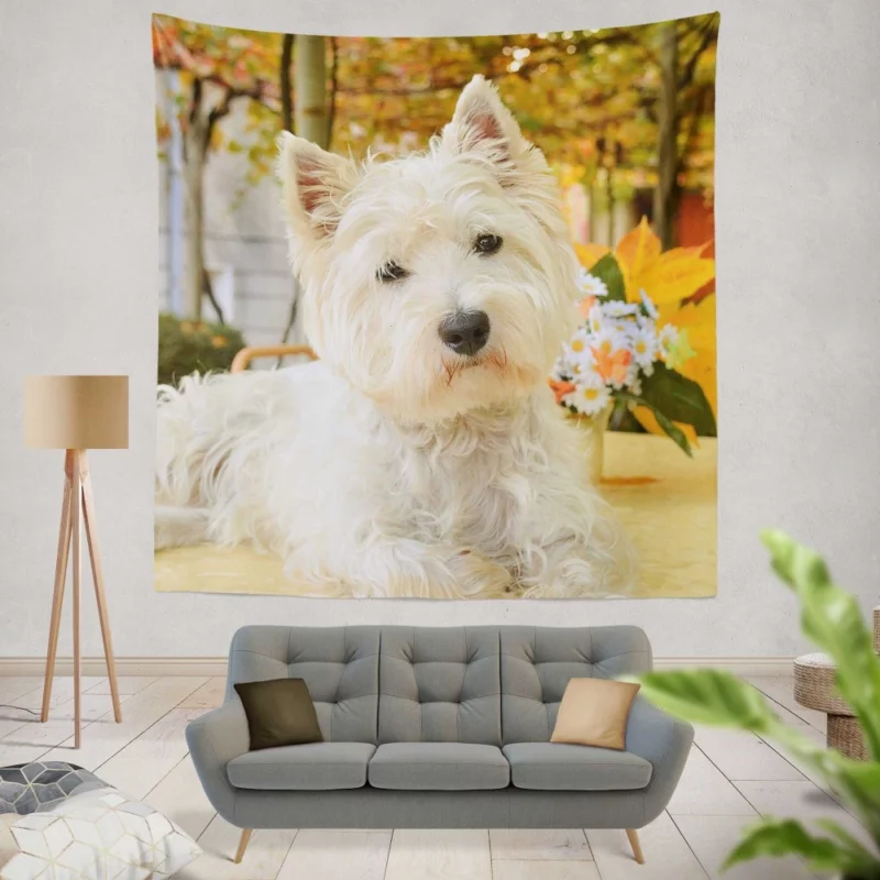 White Terrier Cute Playfulness Wall Hanging Tapestry