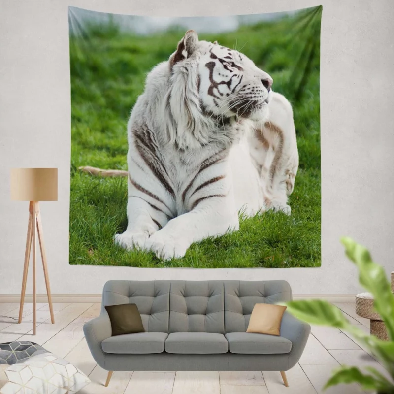 White Tiger Elegance Arctic Majesty Wall Hanging Tapestry