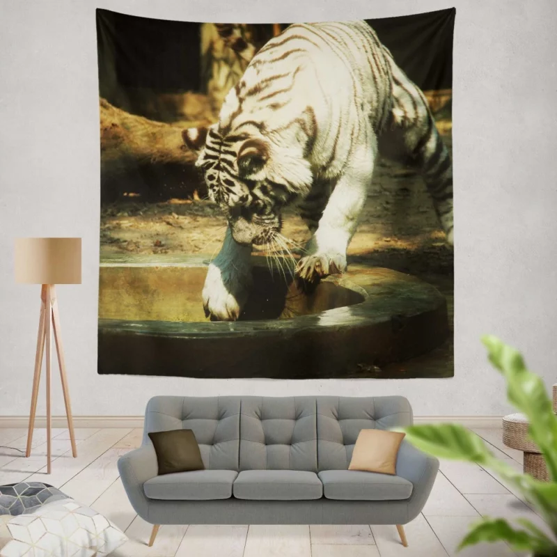 White Tiger Enigmatic Gaze Mystical Majesty Wall Hanging Tapestry