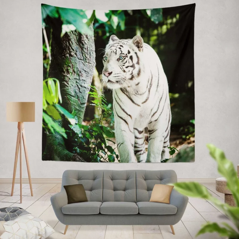 White Tiger Majestic Aura Wall Hanging Tapestry