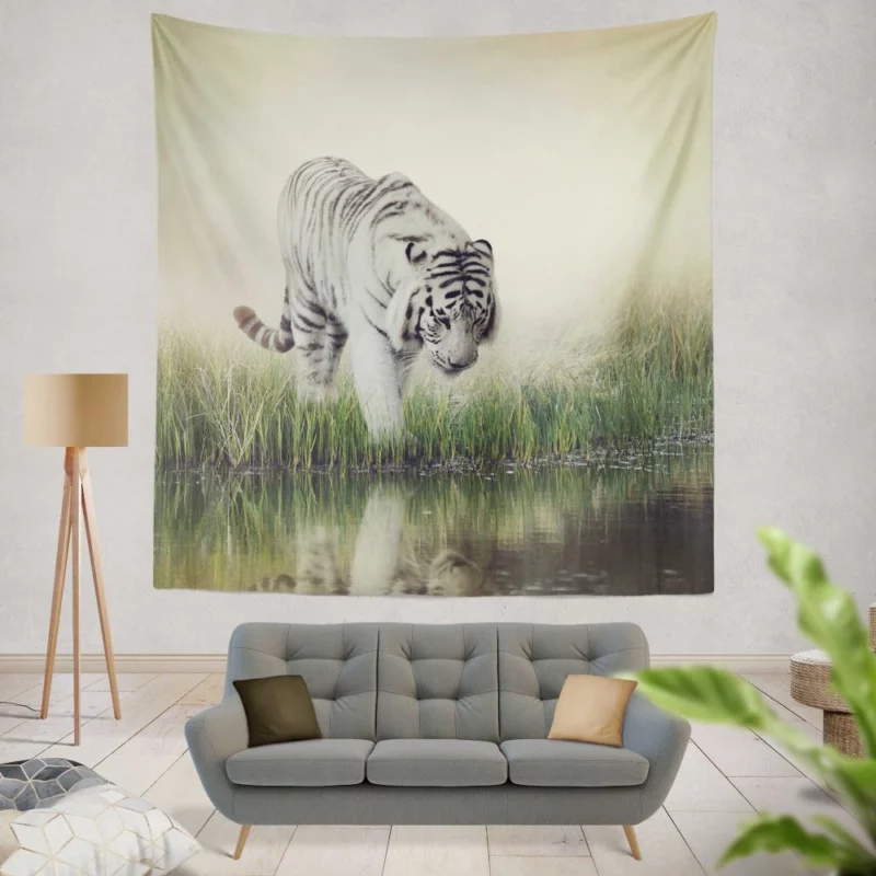 White Tiger Reflective Gaze Regal Majesty Wall Hanging Tapestry