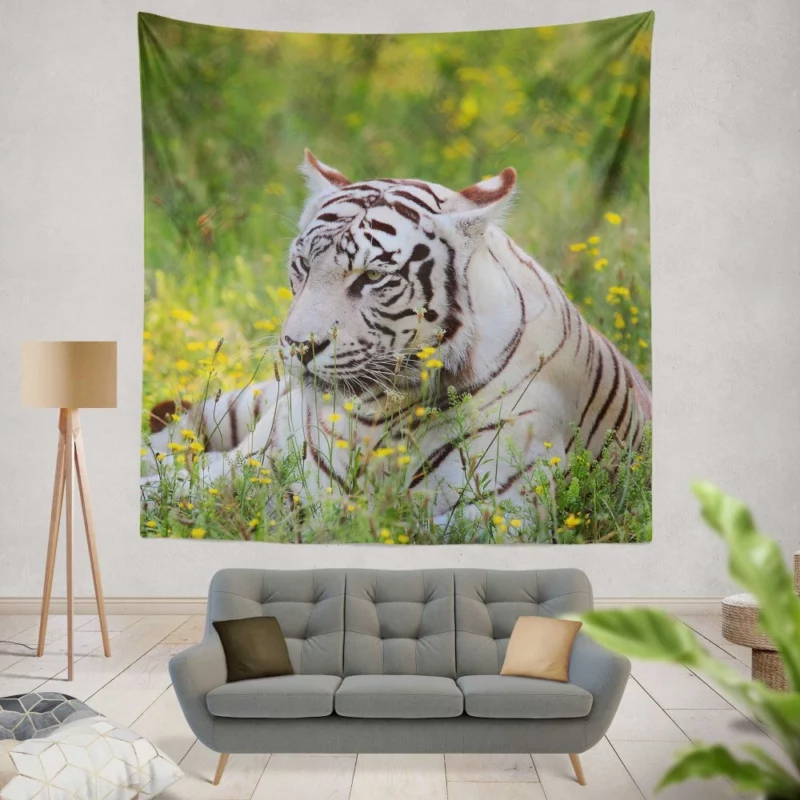 White Tiger Striking Gaze Enigmatic Beauty Wall Hanging Tapestry