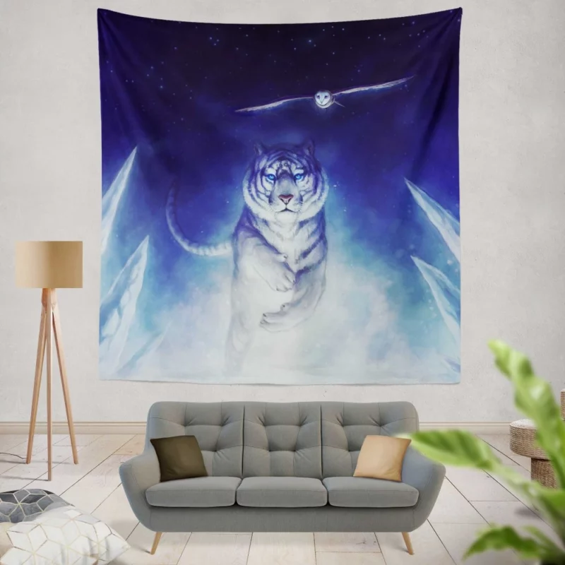 White Tiger and Owl Precursor Artwork Wall Hanging Tapestry