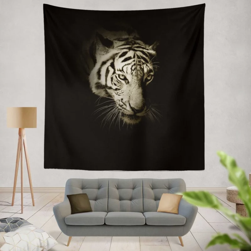 White Tiger in Darkness Mysterious Beauty Wall Hanging Tapestry