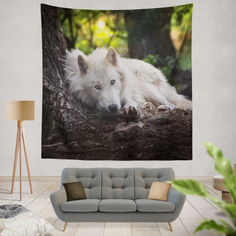 White Wolf Enigmatic Wilderness Gaze Wall Hanging Tapestry