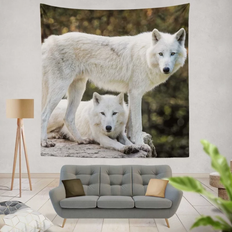 White Wolves Amidst Bokeh Arctic Majesty Wall Hanging Tapestry