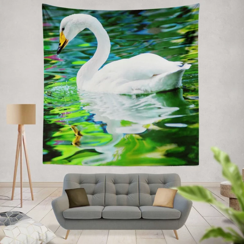 Whooper Swan Reflective Grace Water Beauty Wall Hanging Tapestry