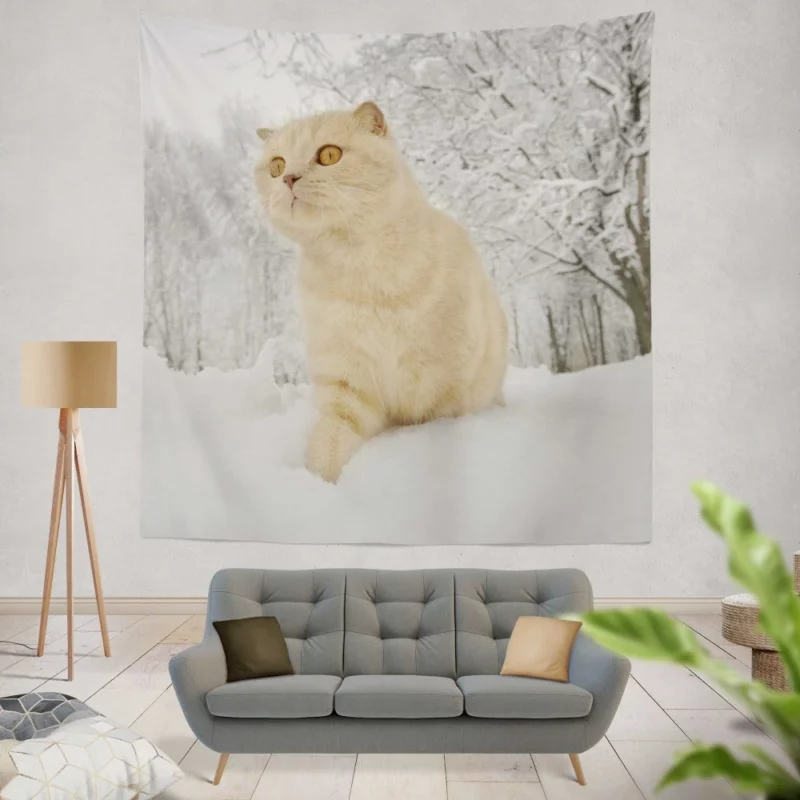 Winter Cat Serene Gaze Snowfall Beauty Wall Hanging Tapestry