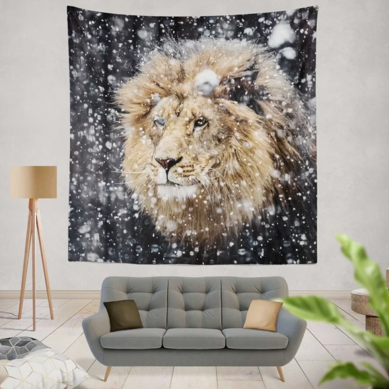 Winter Lion Majestic Portrait Regal Beauty Wall Hanging Tapestry