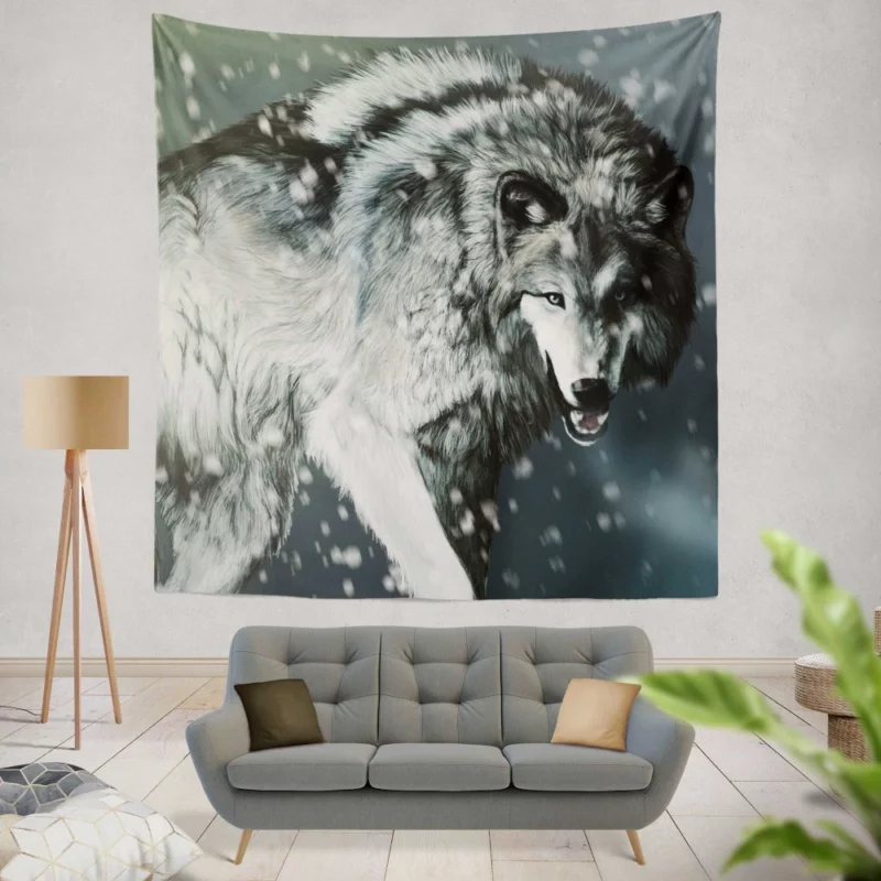 Winter Wolf Elegance Majestic Wilderness Wall Hanging Tapestry