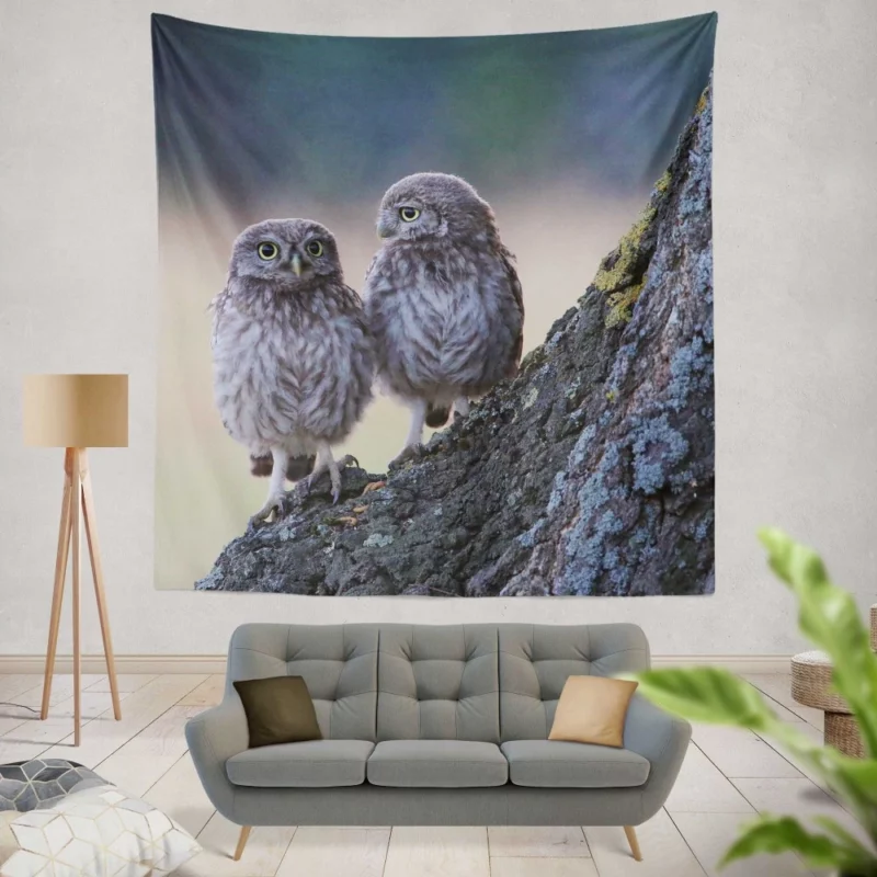 Wise Owls on Tree Branch Wall Hanging Tapestry