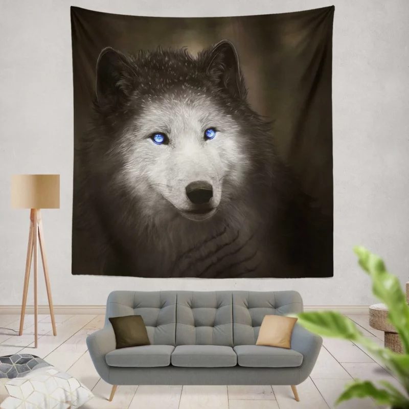 Wolf Blue Eyes Enchanting Mystique Wall Hanging Tapestry