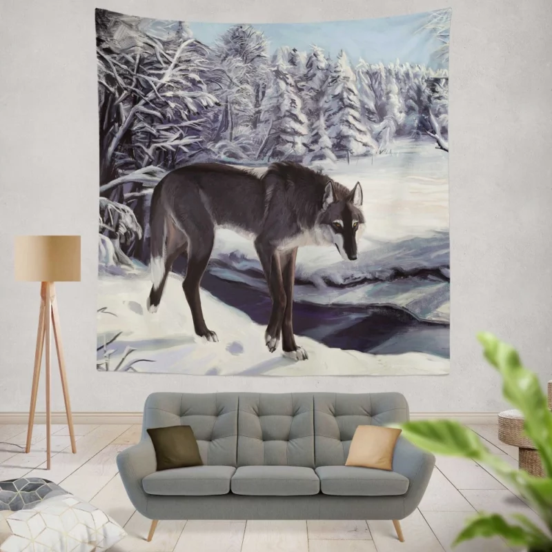 Wolf Howl Echoes of the Wild Wall Hanging Tapestry