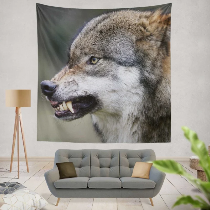 Wolf Snarl Untamed Majesty Wall Hanging Tapestry