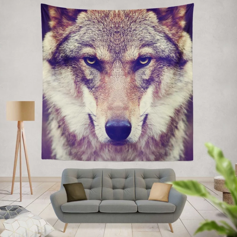 Wolf Stare Amidst Wilderness Wall Hanging Tapestry