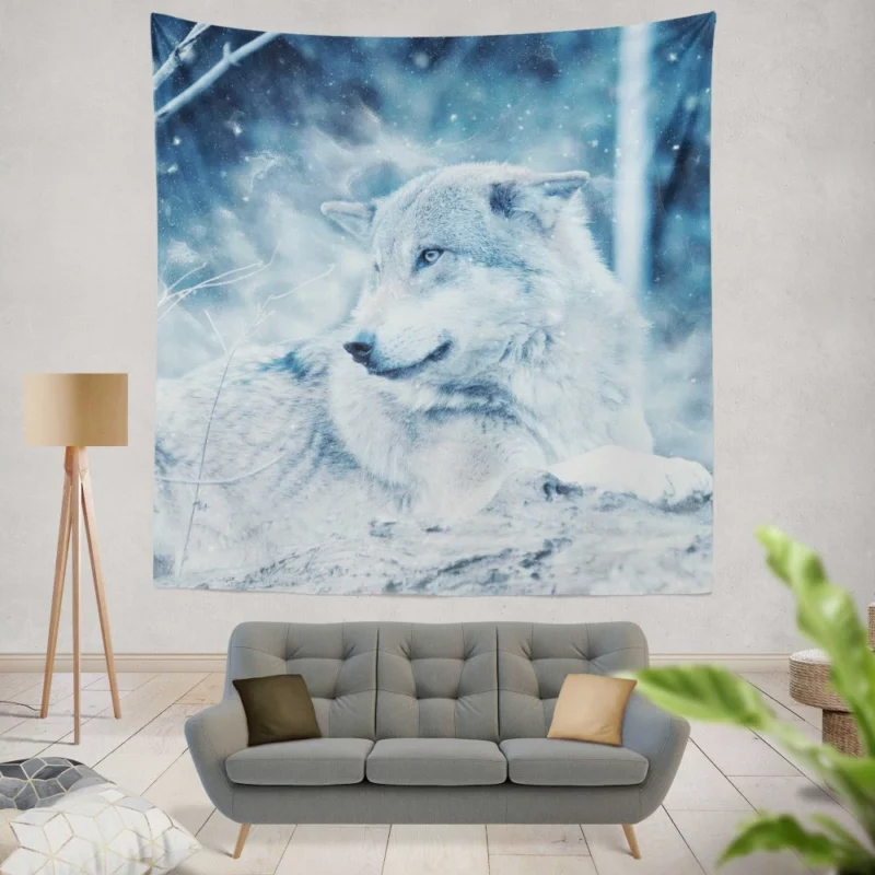 Wolf Wilderness Snowy Serenity Wall Hanging Tapestry