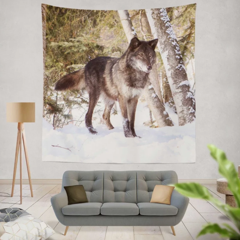 Wolf in Snow Wilderness Majesty Wall Hanging Tapestry