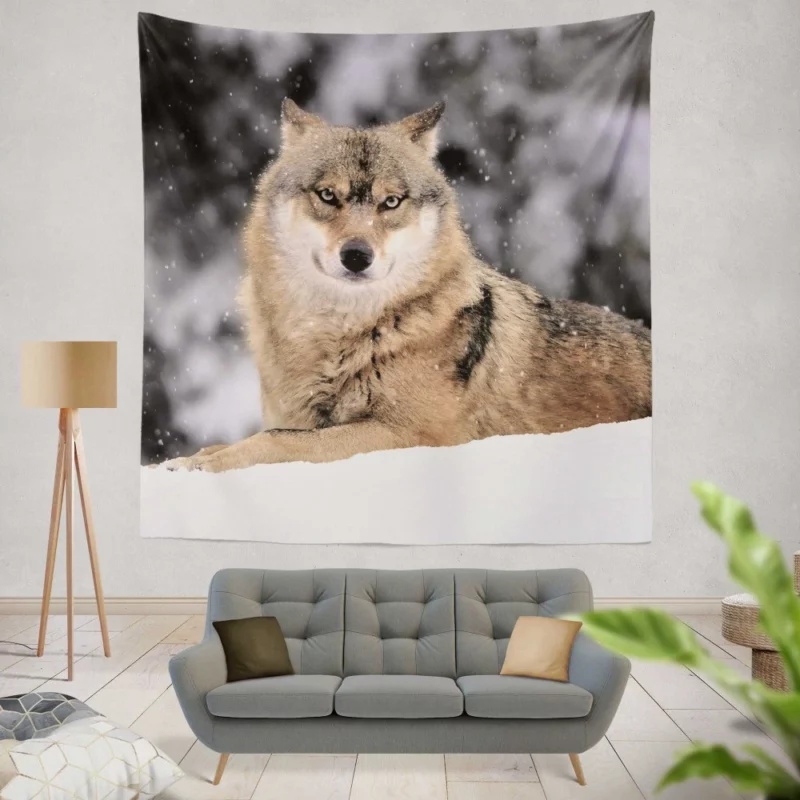 Wolf in Snowfall Enchanted Wilderness Wall Hanging Tapestry