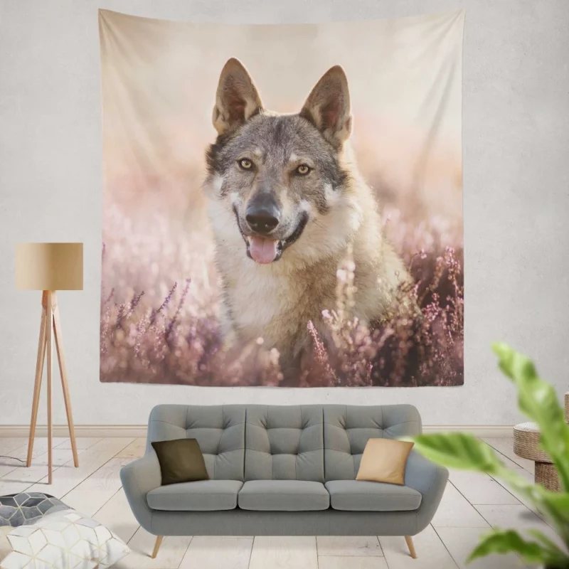 Wolfdog Lavender Charm Enigmatic Aura Wall Hanging Tapestry