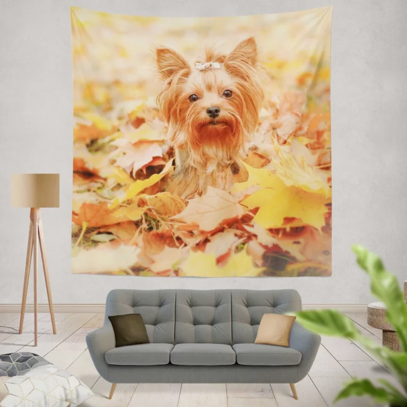 Yorkshire Terrier in Fall Autumn Elegance Wall Hanging Tapestry